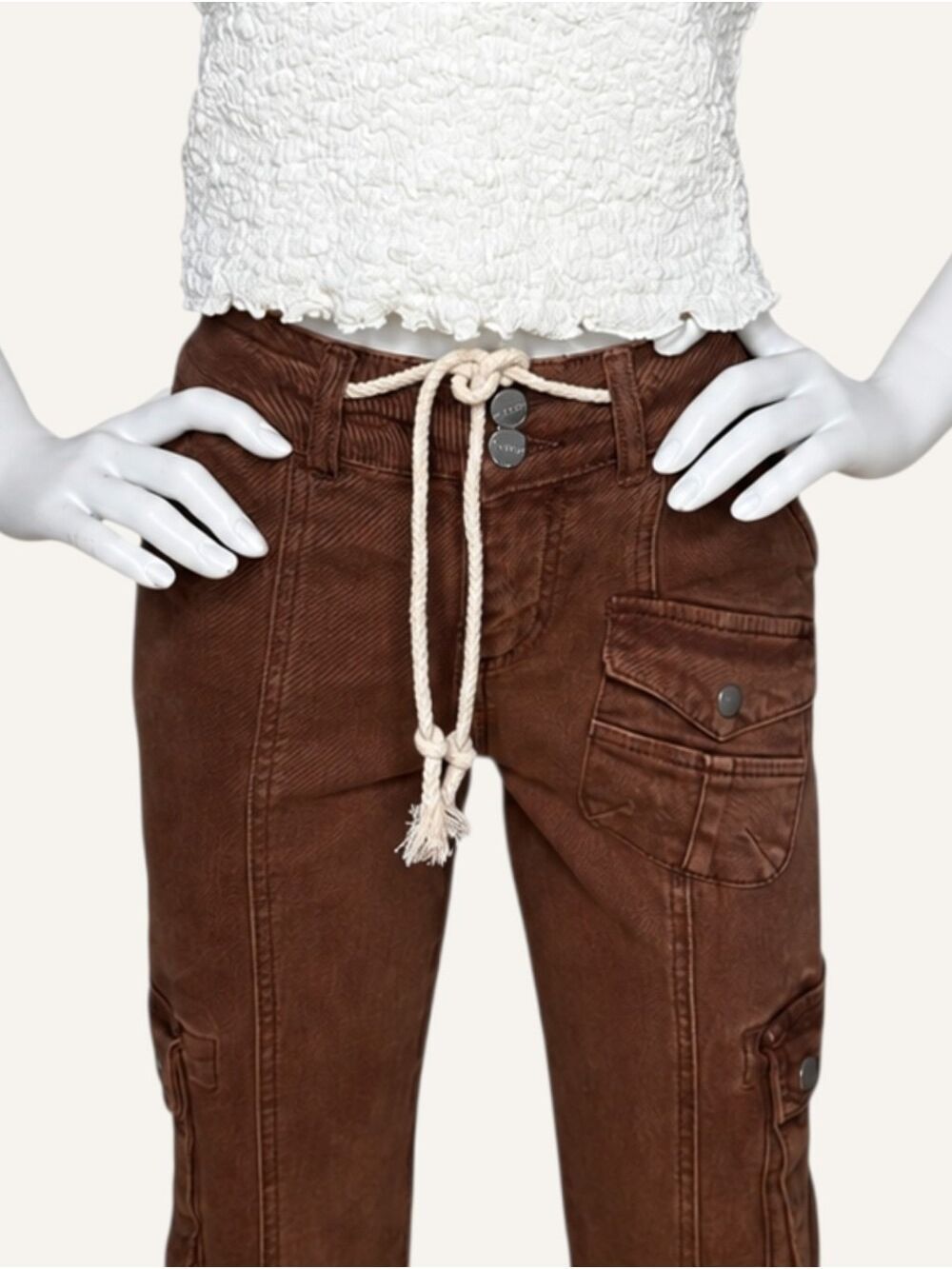 Risen Coffee Brown High Rise Cargo Straight Leg Utility Jeans Size 15 NWT - Picture 6 of 13